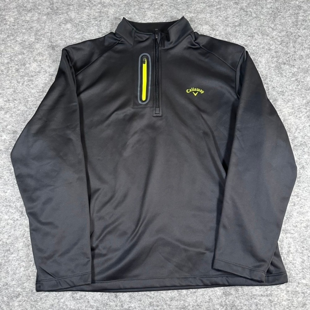 Callaway Quarter Zip Pullover‎ Black Neon Yellow Chest Pocket Logo Mens XL